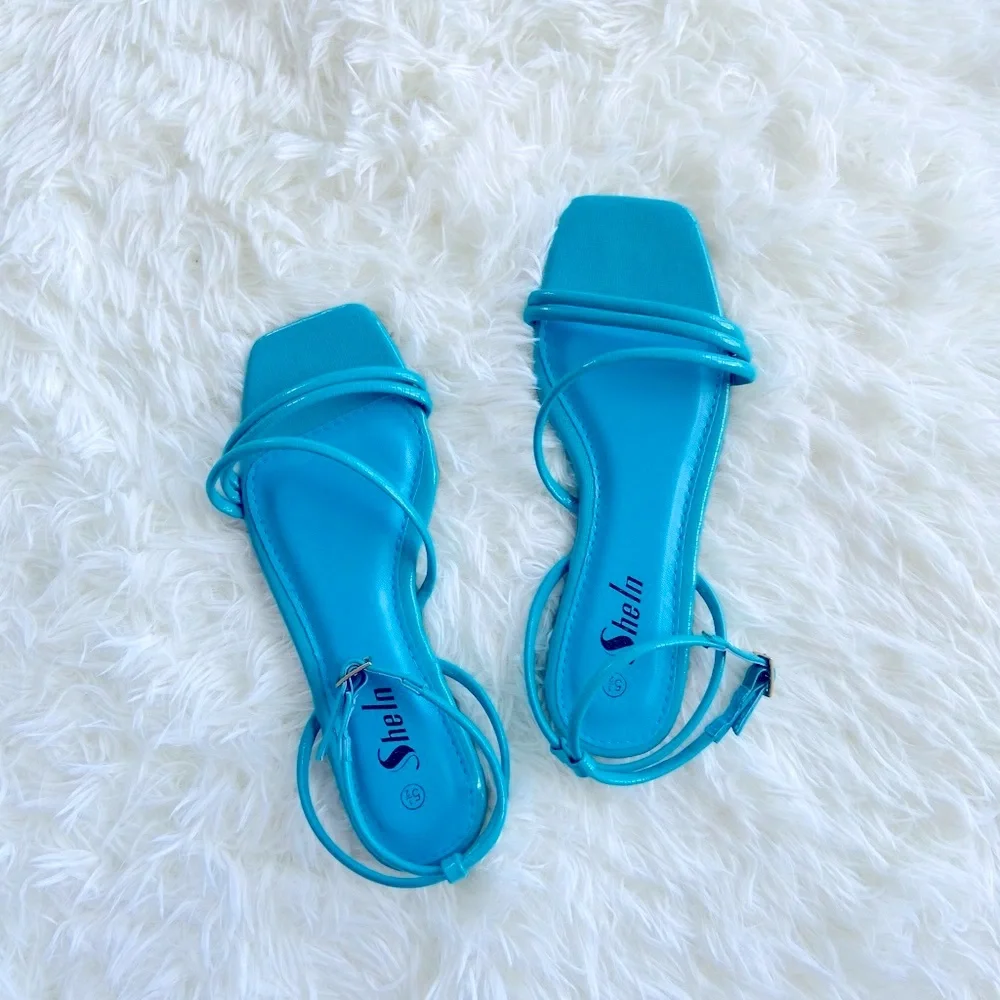 🤍New! Shein Mint Strappy Ankle Flat Sandals